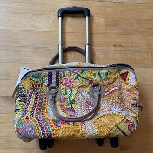 Yellow Embroidered Rolling Weekender Bag